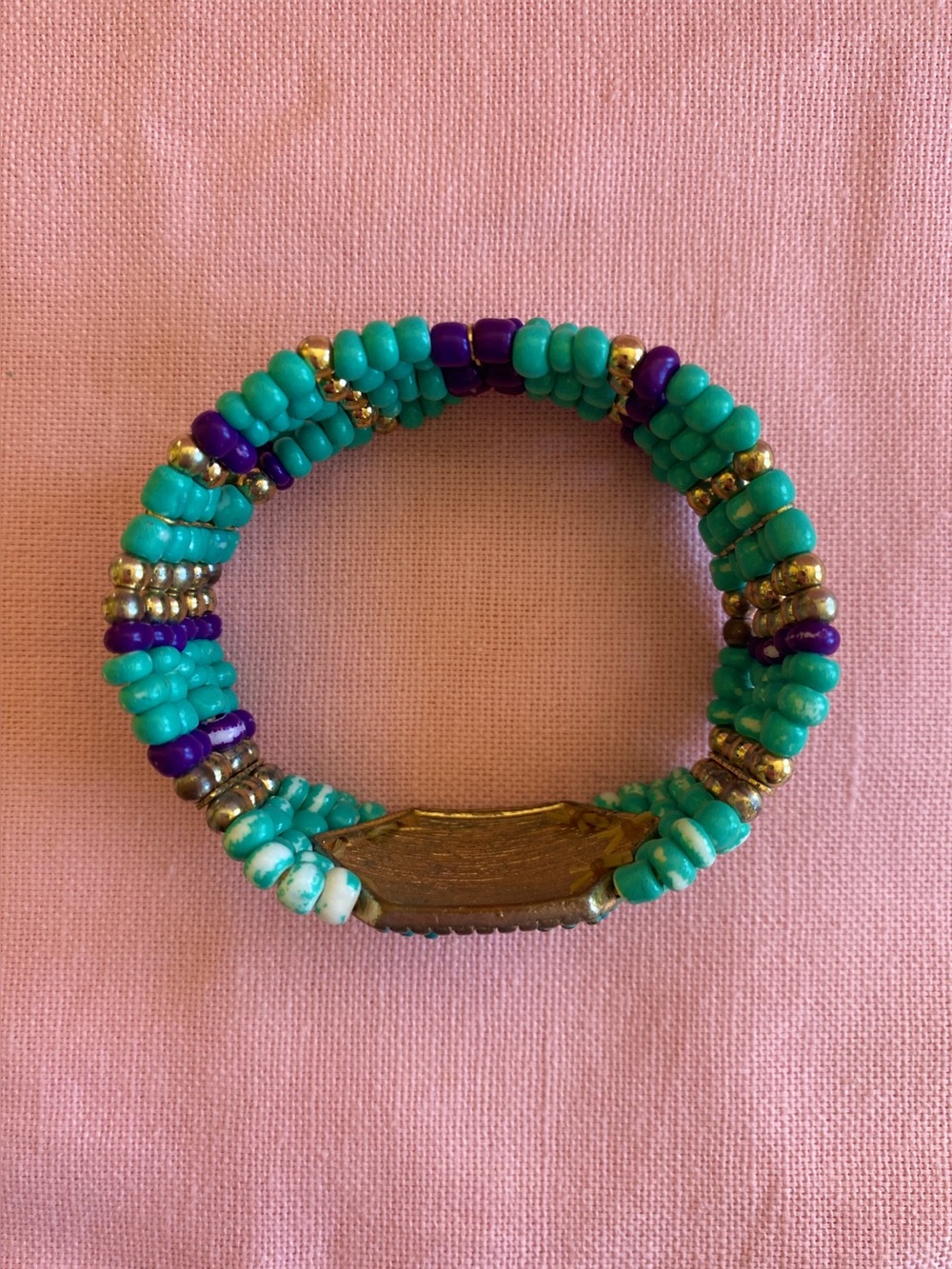 Turquoise Bracelet Beaded Stretchy Purple Gold Metal Octagon Navy Blue Green Gem - Picture 5 of 8